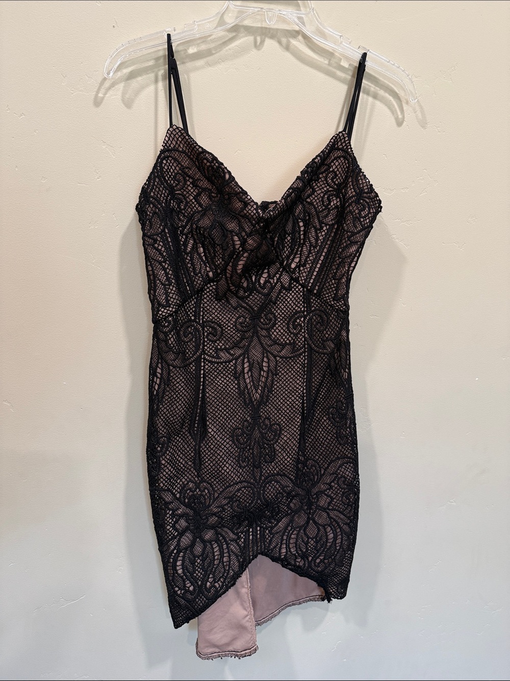 Windsor Black Lace High-Low Dress with Blush Lining